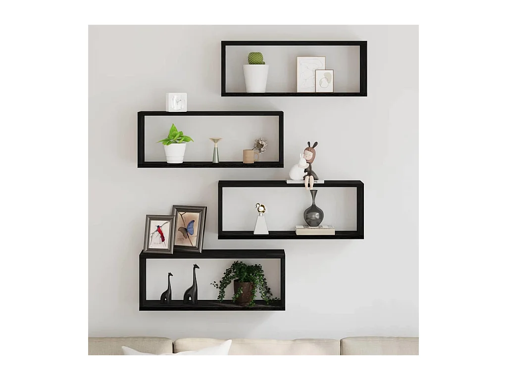 Set de 4 étagères murales - Chêne noir - 60x15x23 cm - Fabriqué en bois reconstitué