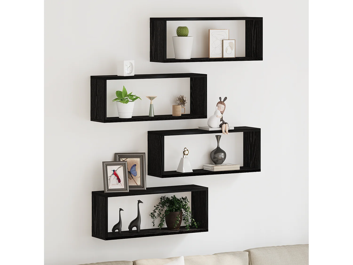 Set van 4 wandplanken - Zwarte eik - 60x15x23 cm - Gemaakt van gereconstrueerd hout