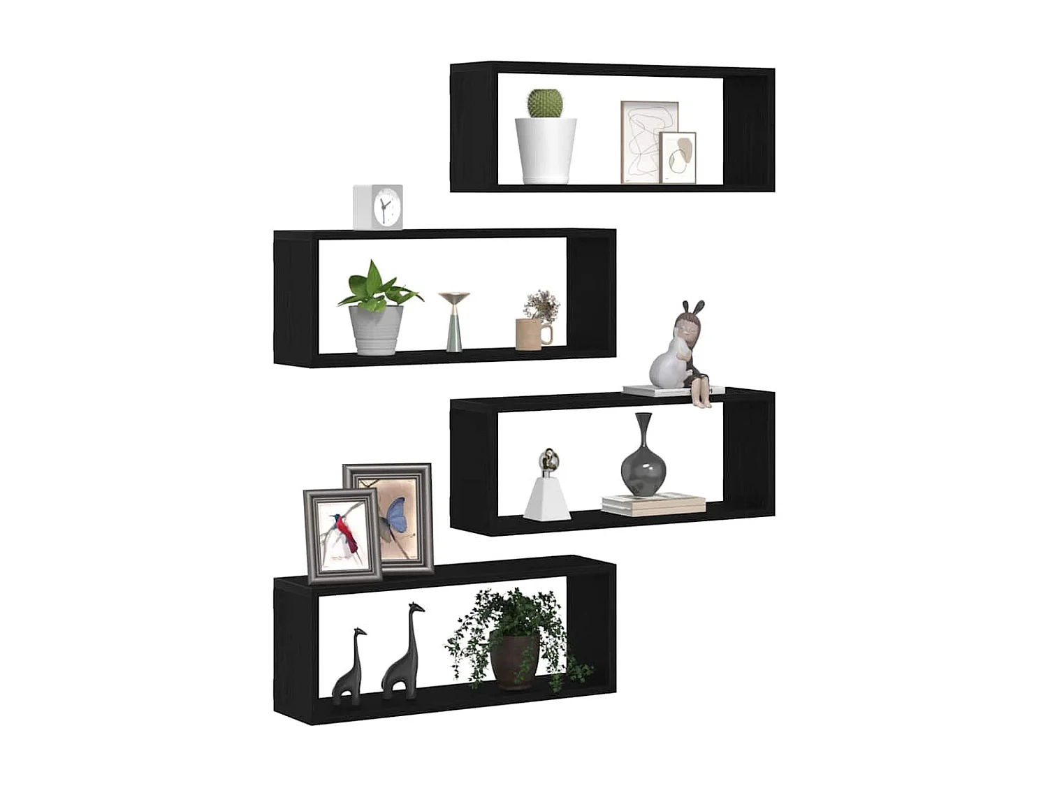 Set van 4 wandplanken - Zwarte eik - 60x15x23 cm - Gemaakt van gereconstrueerd hout