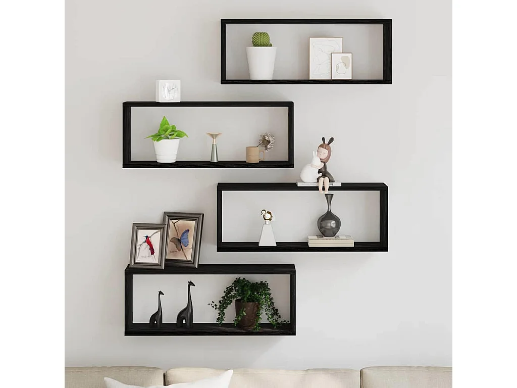 Set van 4 wandplanken - Zwarte eik - 60x15x23 cm - Gemaakt van gereconstrueerd hout