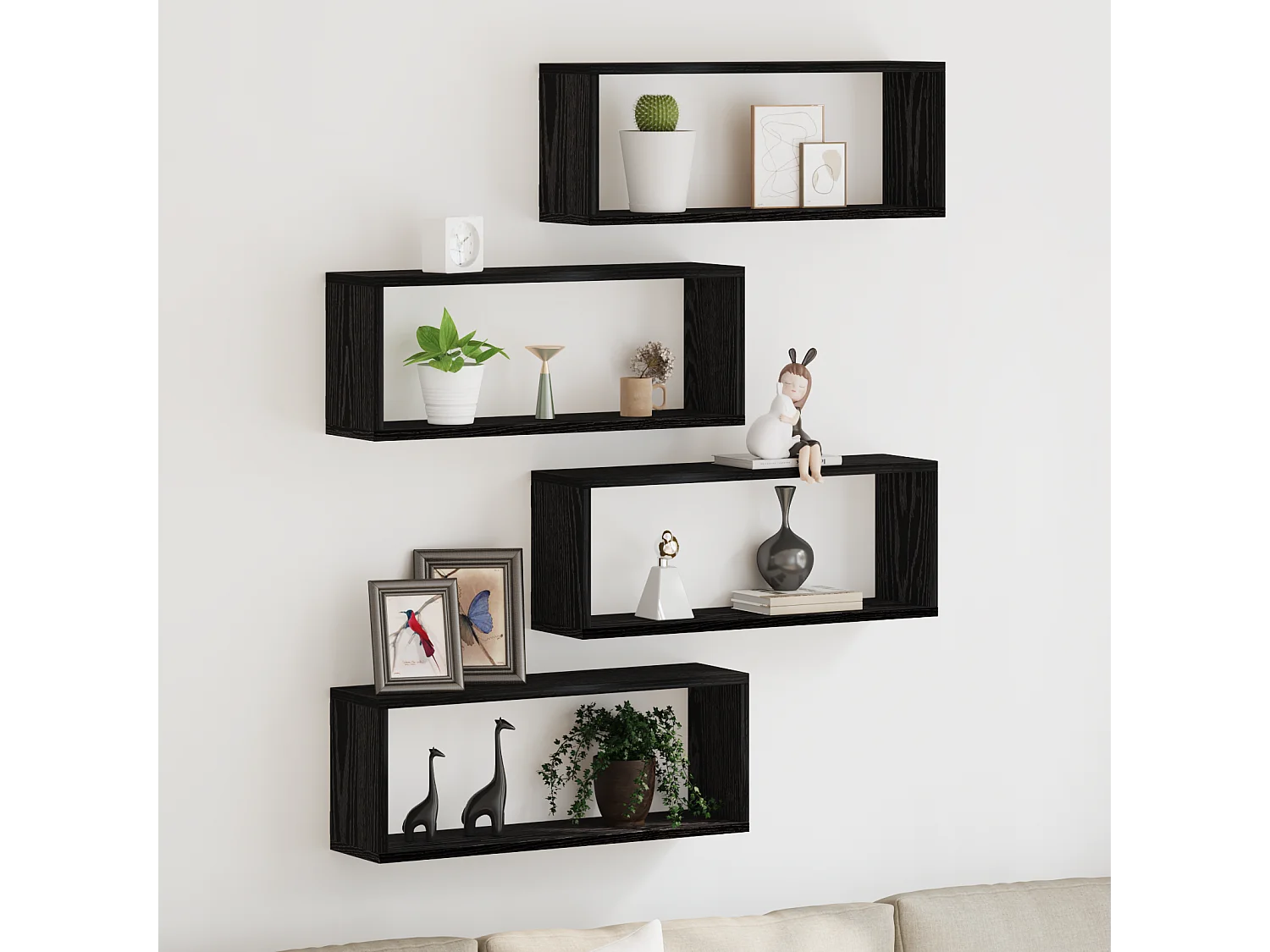 Set de 4 étagères murales - Chêne noir - 60x15x23 cm - Fabriqué en bois reconstitué