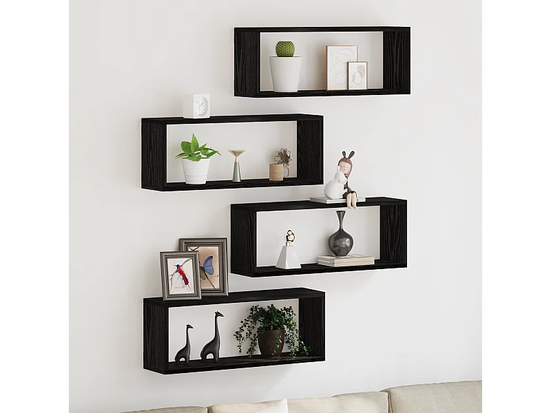 Set de 4 étagères murales - Chêne noir - 60x15x23 cm - Fabriqué en bois reconstitué