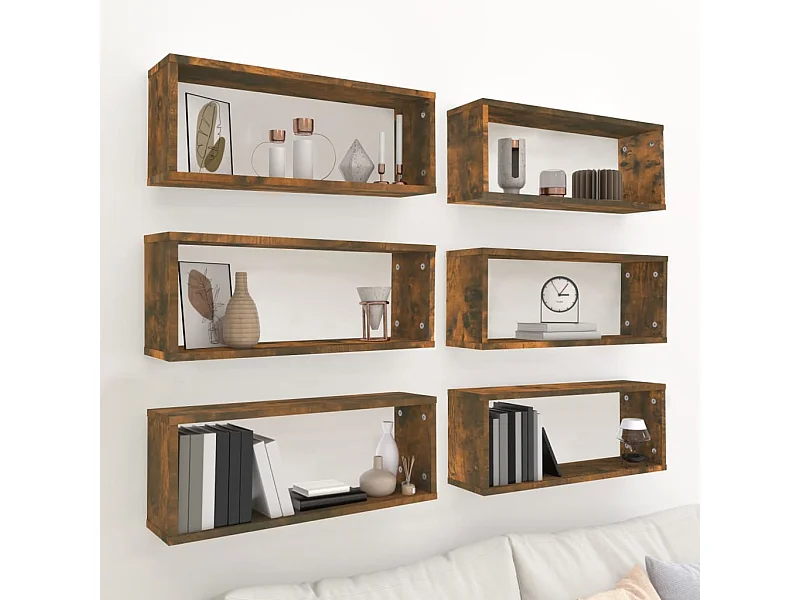 Étagères murales cube 6 pcs Chêne fumé 60x15x23 cm Bois