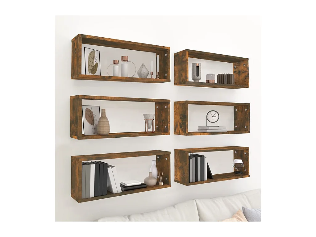 Étagères murales cube 6 pcs Chêne fumé 60x15x23 cm Bois