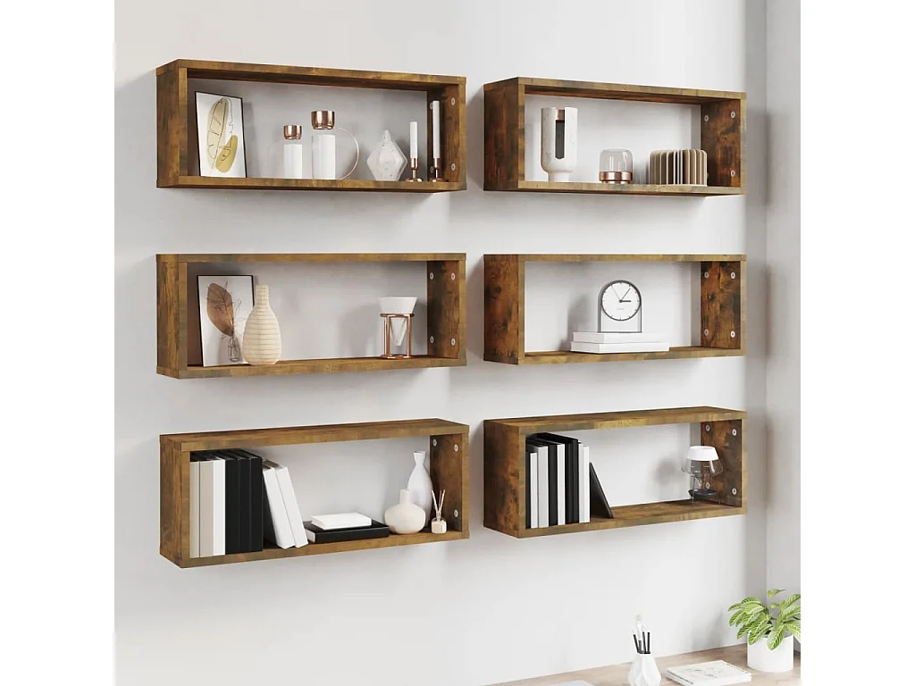 Étagères murales cube 6 pcs Chêne fumé 60x15x23 cm Bois