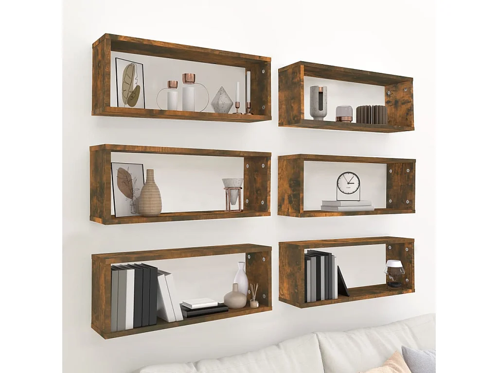 Étagères murales cube 6 pcs Chêne fumé 60x15x23 cm Bois