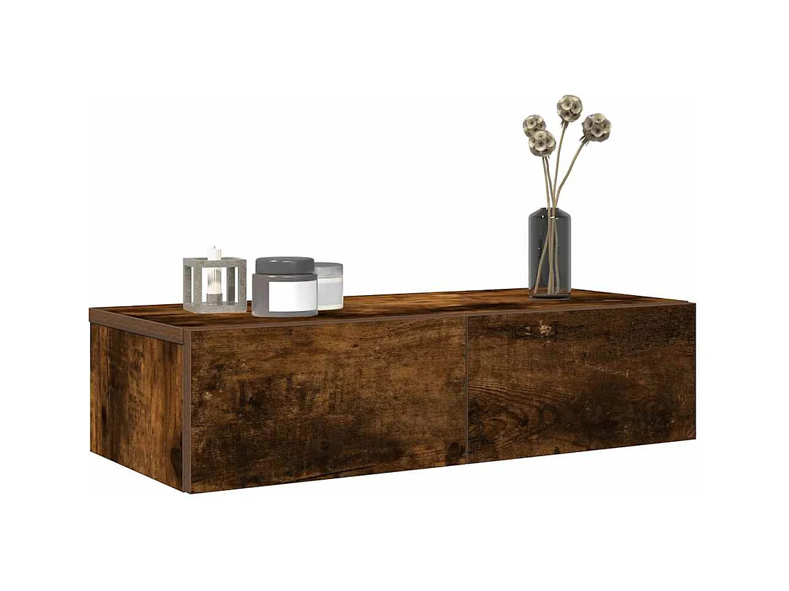 Wandplank met lades van gerookt eikenhout