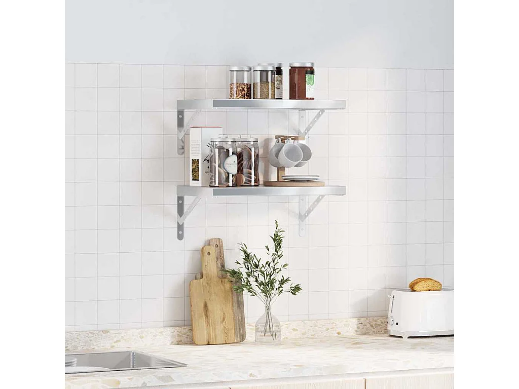 Wandregale 2 Stück 50x30x3 cm silber Edelstahl