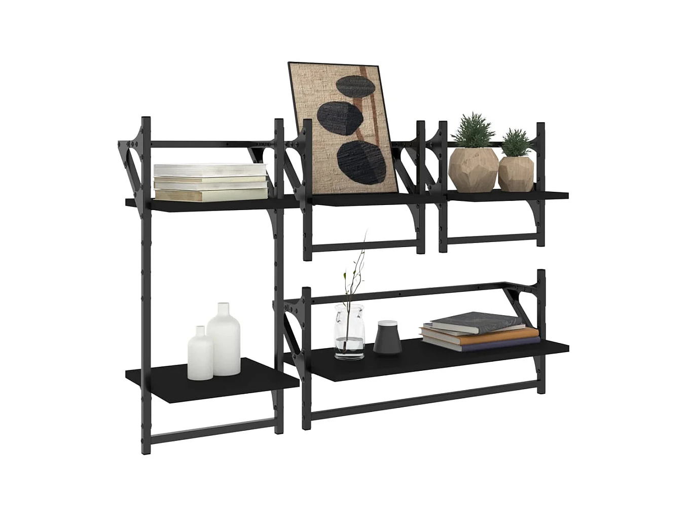 Set di 4 mensole da parete in legno ingegnerizzato nero