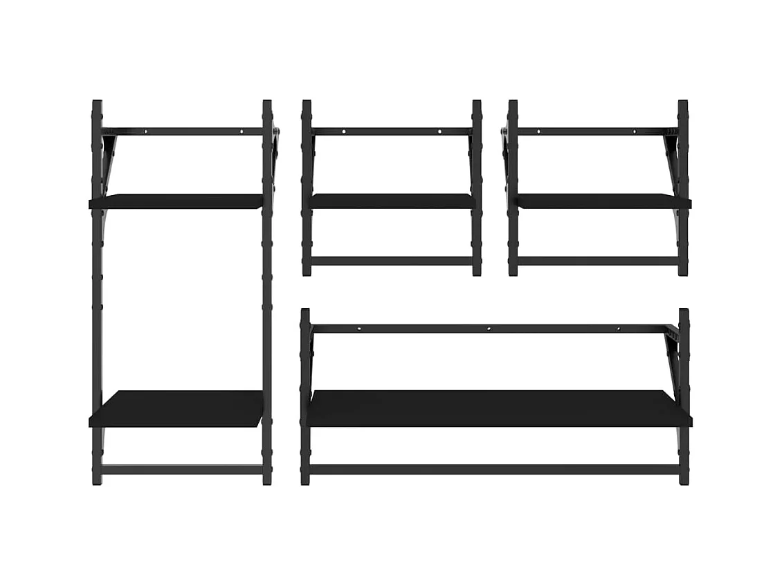 Set di 4 mensole da parete in legno ingegnerizzato nero