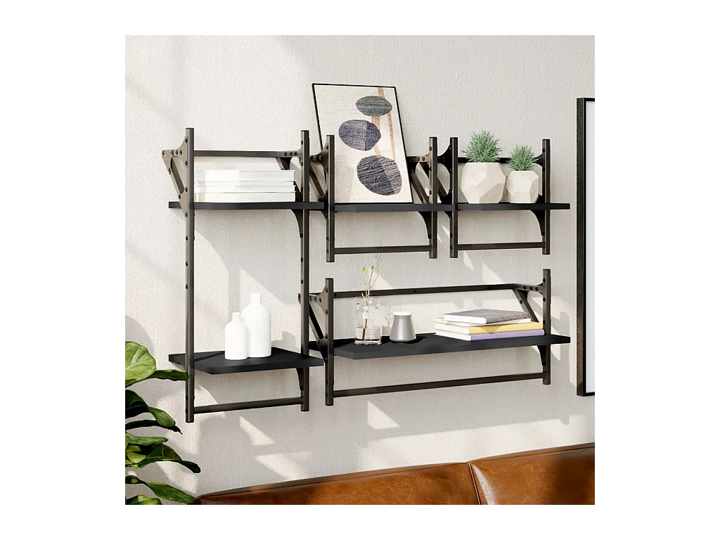 Ensemble d'étagères murales barres 4 pcs noir bois d'ingénierie