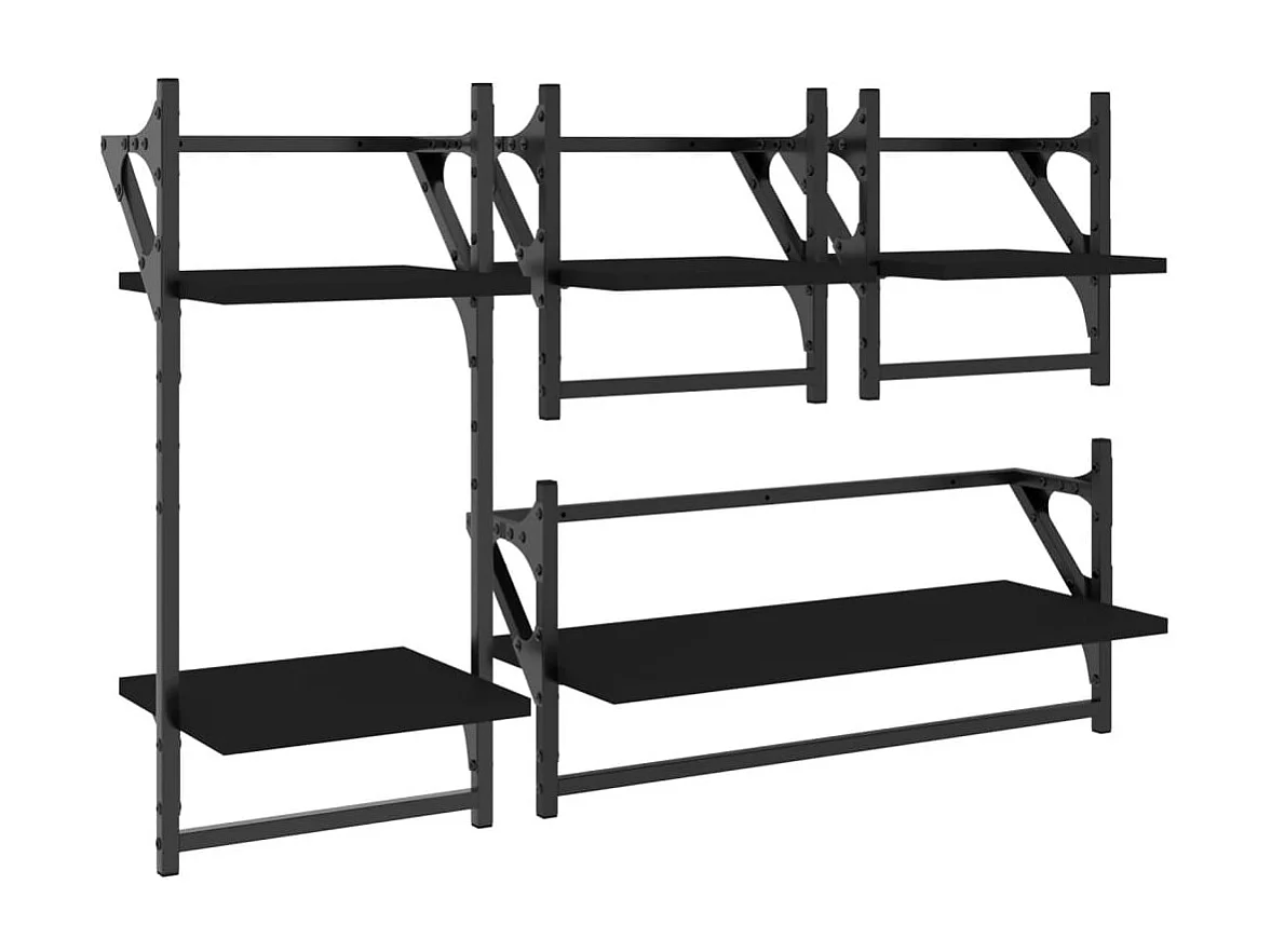 Ensemble d'étagères murales barres 4 pcs noir bois d'ingénierie