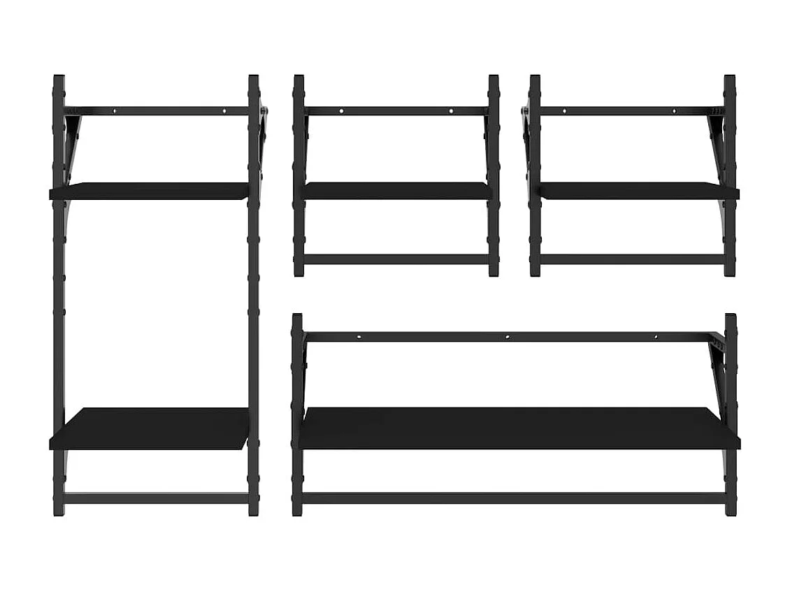 Ensemble d'étagères murales barres 4 pcs noir bois d'ingénierie