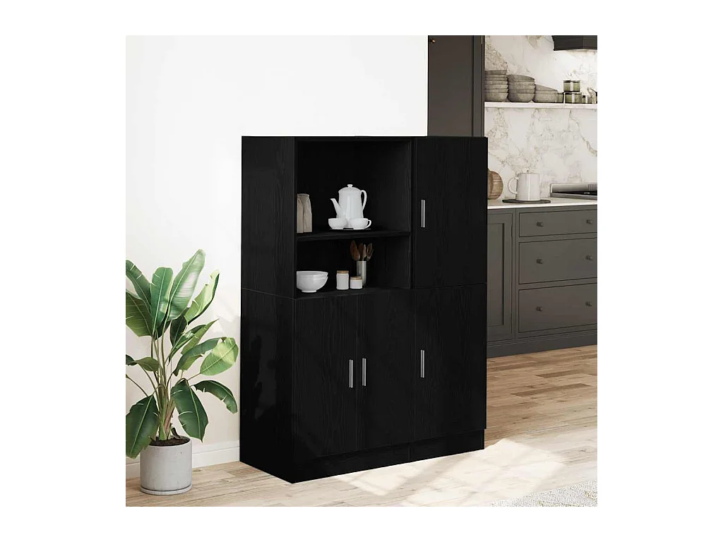 Ensemble d'armoires de cuisine 2 pcs noir bois d'ingénierie
