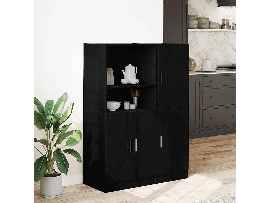 Ensemble d'armoires de cuisine 2 pcs noir bois d'ingénierie