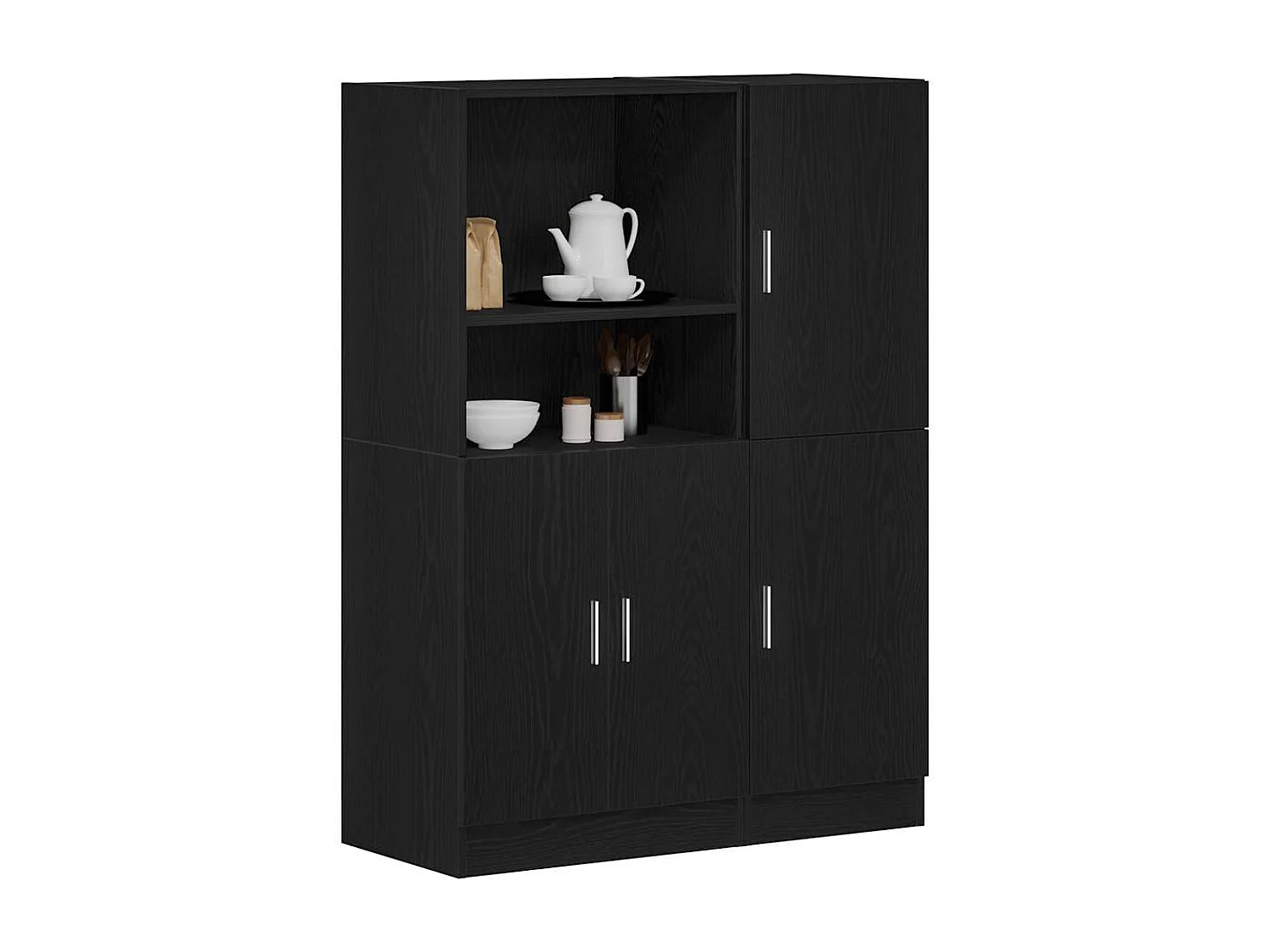 Set di mobili da cucina in legno ingegnerizzato nero, 2 pezzi