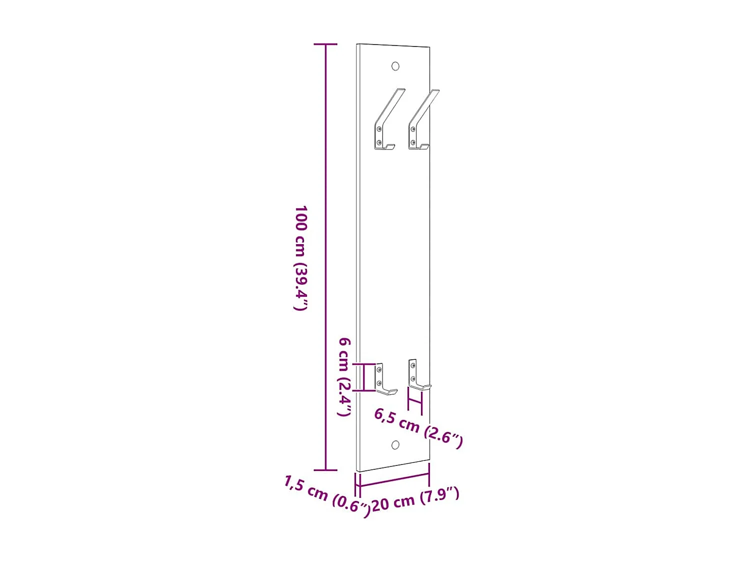 Wandgarderobe aus Sonoma-Eiche, 20 x 1,5 x 100 cm