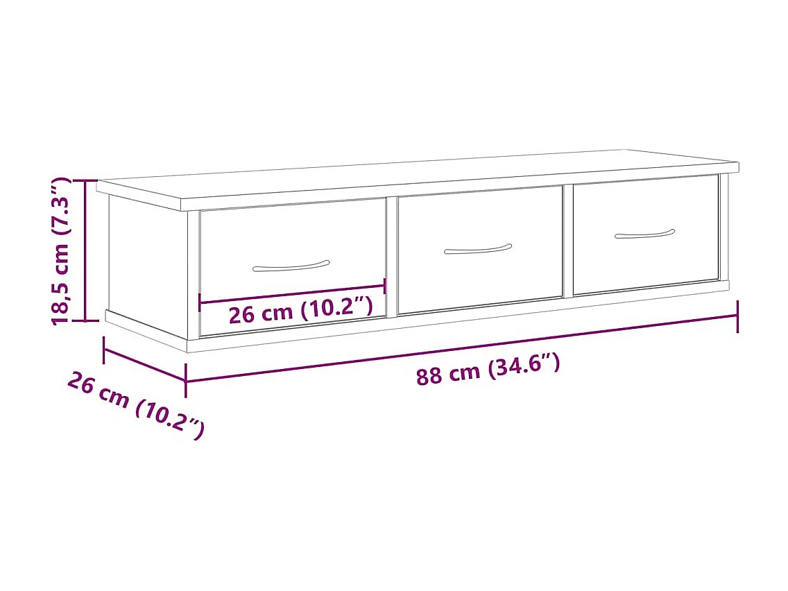 Handgemaakte eikenhouten wandkast 88x26x18,5 cm bewerkt hout