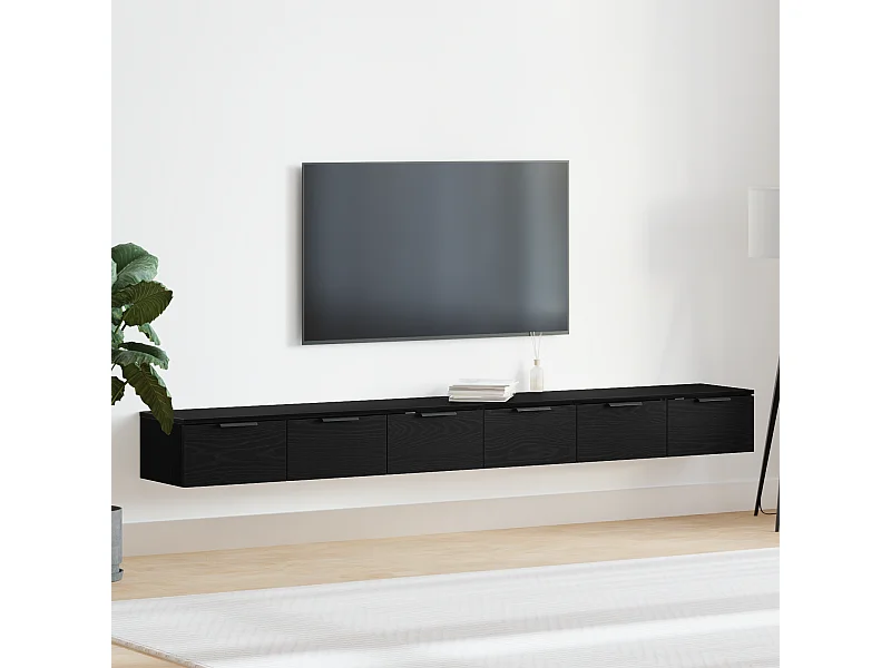 Pensili 2 pz Rovere nero 102x30x20 cm Legno composito