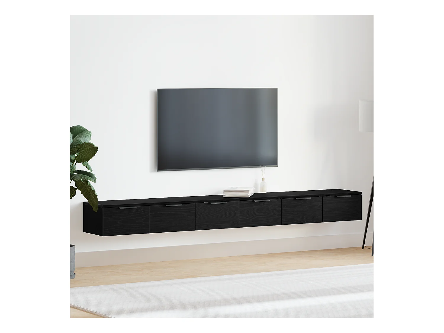 Pensili 2 pz Rovere nero 102x30x20 cm Legno composito