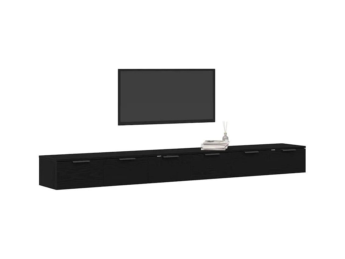 Pensili 2 pz Rovere nero 102x30x20 cm Legno composito