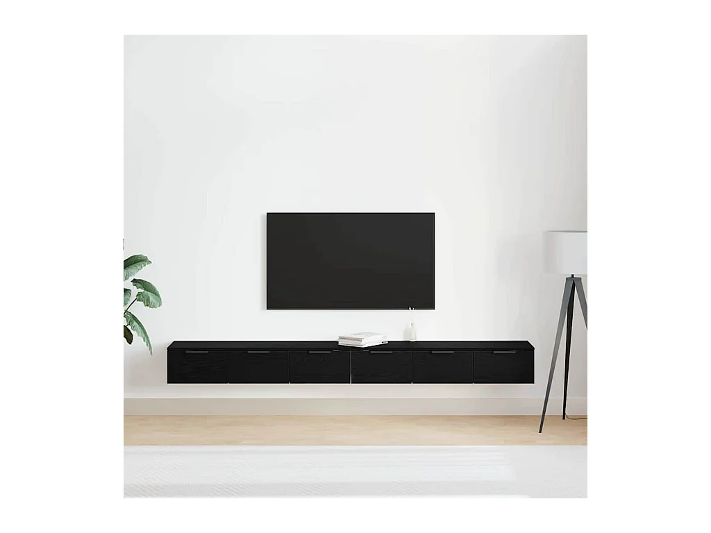 Pensili 2 pz Rovere nero 102x30x20 cm Legno composito