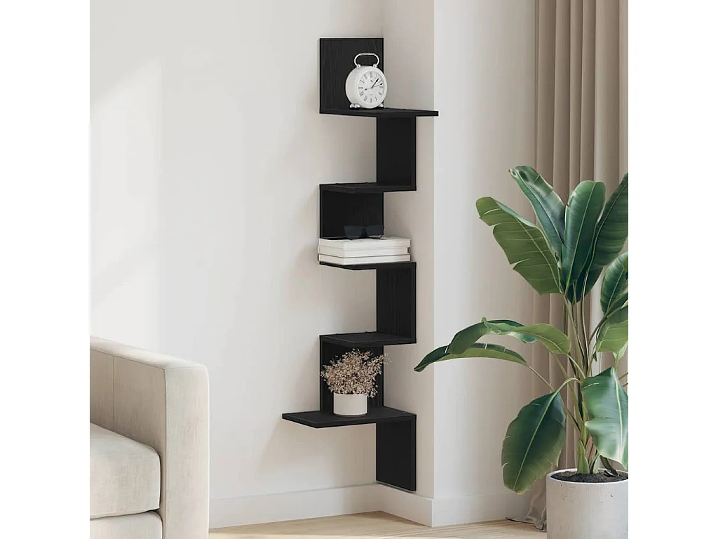 Étagère d'angle murale noir 32x32x127,5 cm bois d'ingénierie