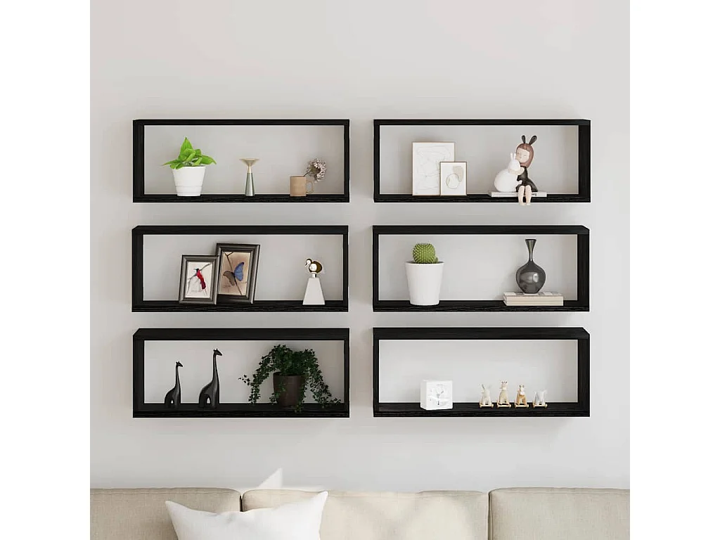 Étagères murales 6 pcs Chêne noir 60x15x23 cm Bois reconstitué