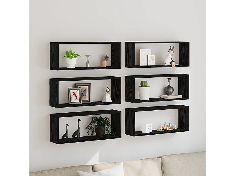 Étagères murales 6 pcs Chêne noir 60x15x23 cm Bois reconstitué
