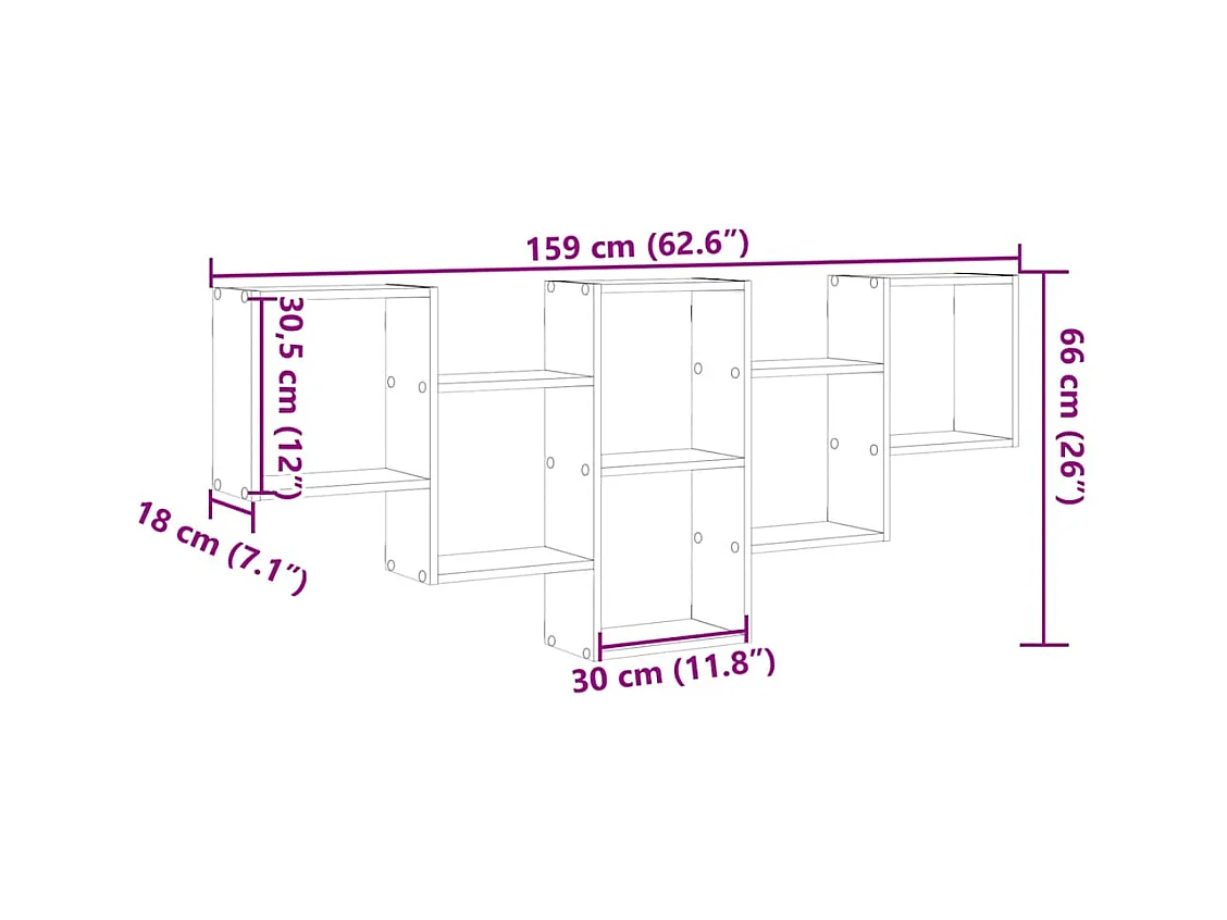 Mensola da parete in rovere affumicato 159x18x66 cm in legno ingegnerizzato