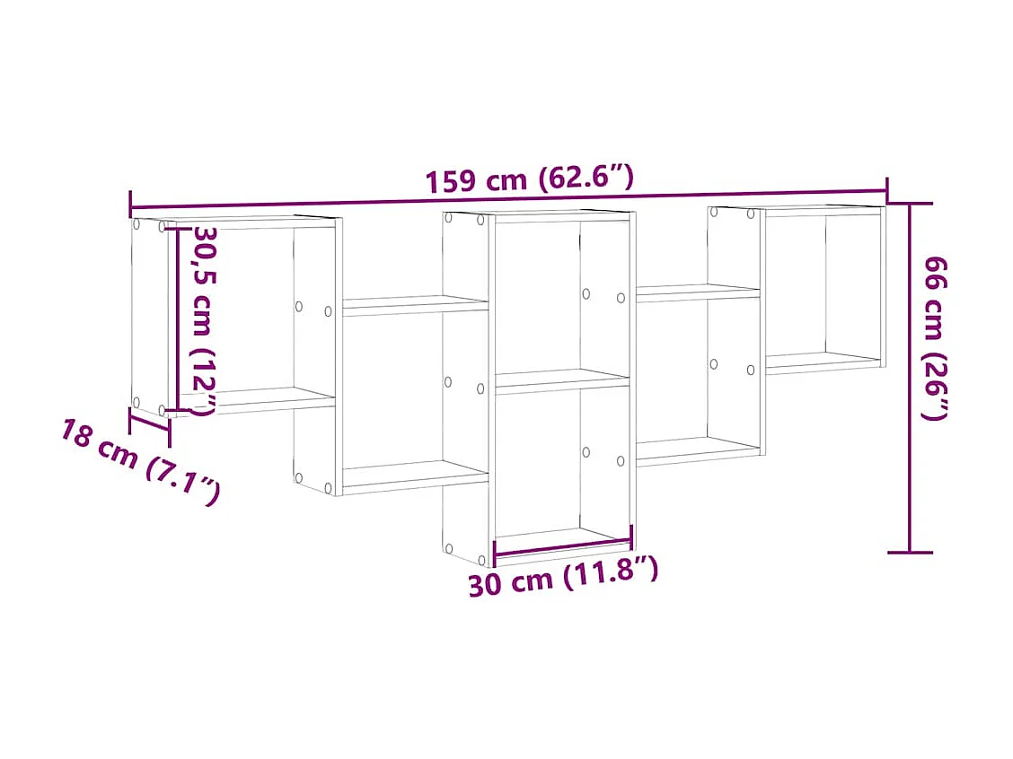 Étagère murale chêne fumé 159x18x66 cm bois d'ingénierie