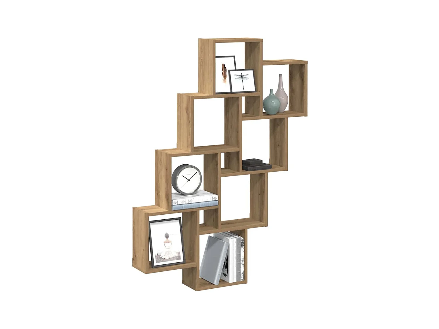 Kubusvormige wandplank, handgemaakt eikenhout, 90x15x119,5 cm