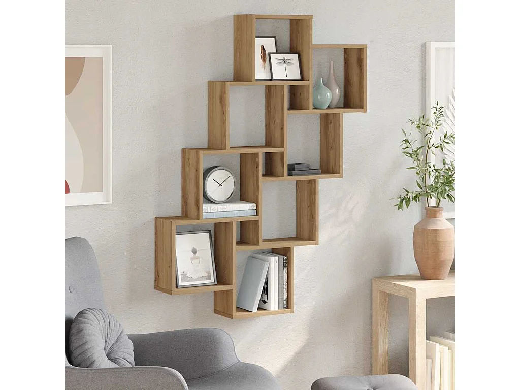 Étagère murale en forme de cube chêne artisanal 90x15x119,5 cm