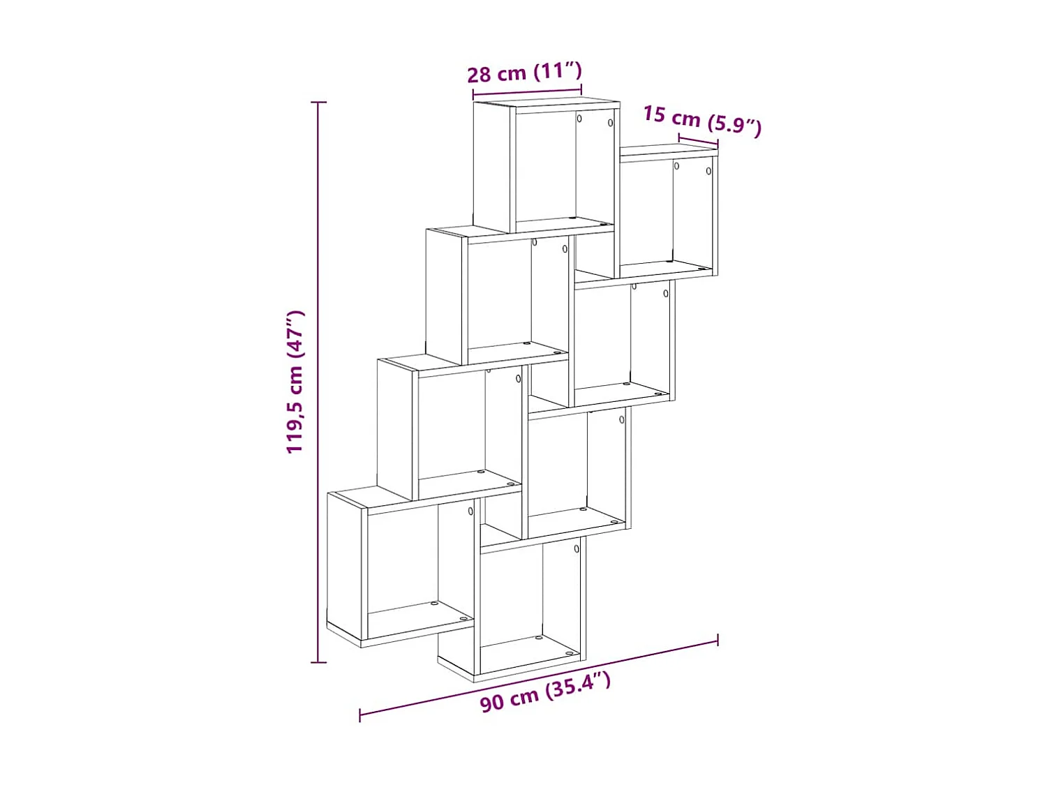 Étagère murale en forme de cube chêne artisanal 90x15x119,5 cm