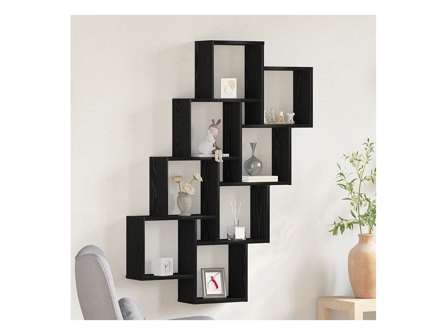 Zwarte eiken wandkast 90x15x119,5 cm in bewerkt hout