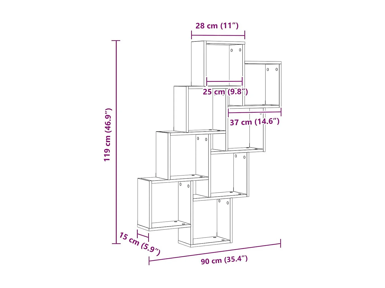 Meuble mural en chêne noir 90x15x119,5 cm en bois d'ingénierie