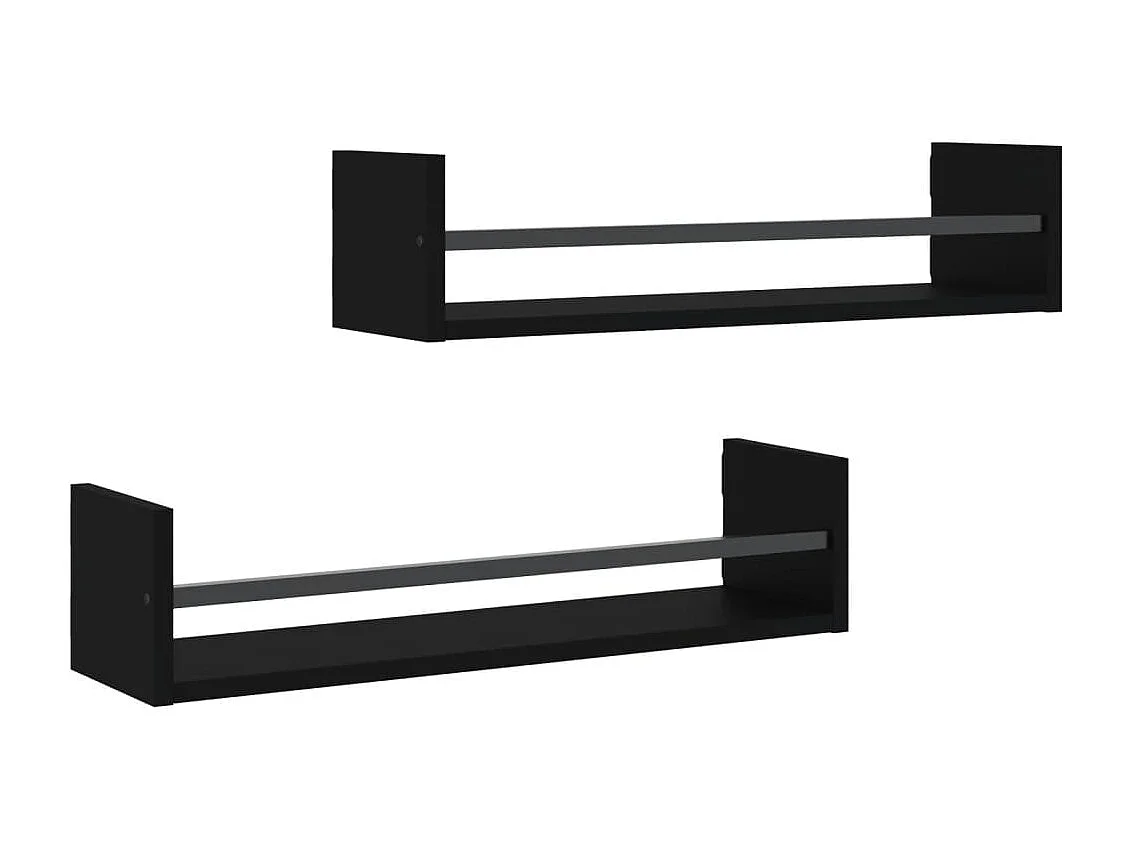 Mensole da parete con barre 2 pz nere 60x16x14 cm