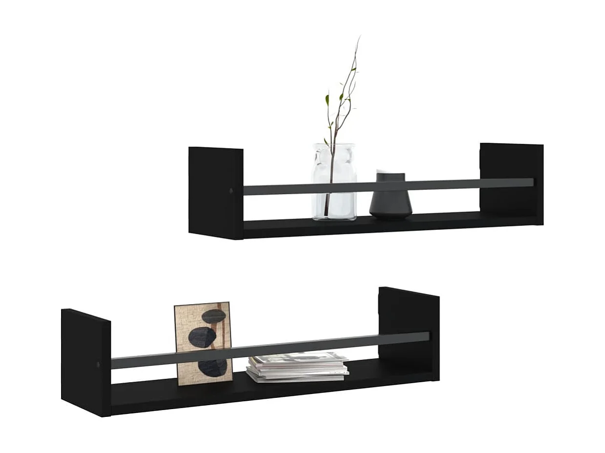 Mensole da parete con barre 2 pz nere 60x16x14 cm