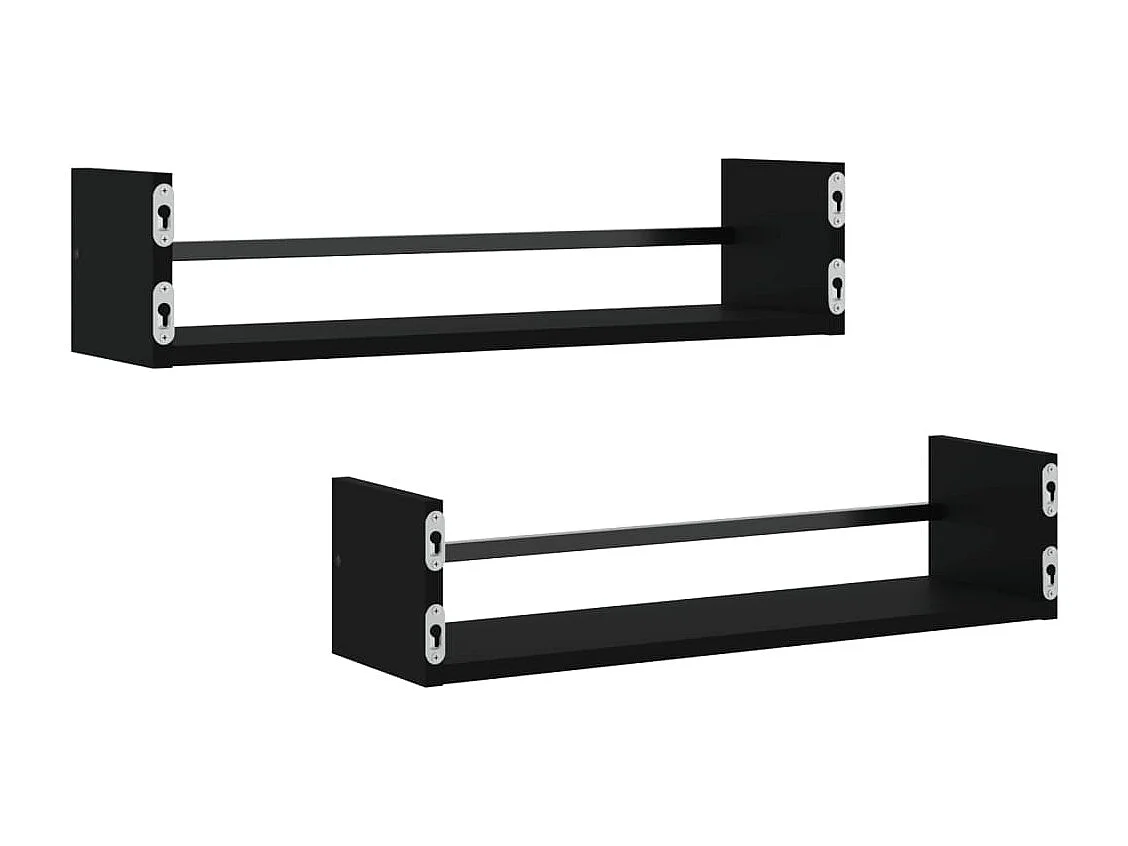 Mensole da parete con barre 2 pz nere 60x16x14 cm