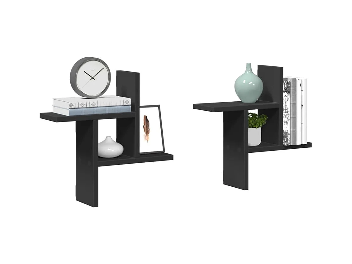 Wandplanken 2 stuks zwart 38x12x38 cm bewerkt hout