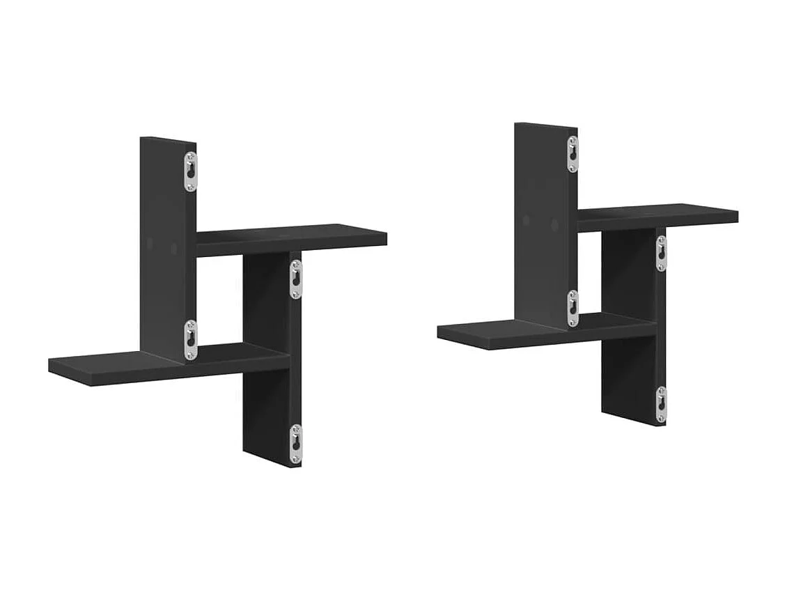 Wandplanken 2 stuks zwart 38x12x38 cm bewerkt hout