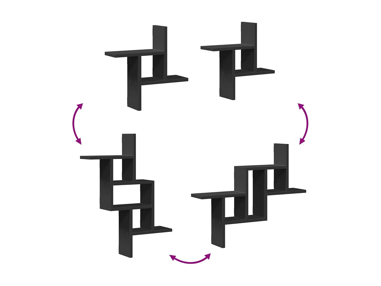 Wandplanken 2 stuks zwart 38x12x38 cm bewerkt hout