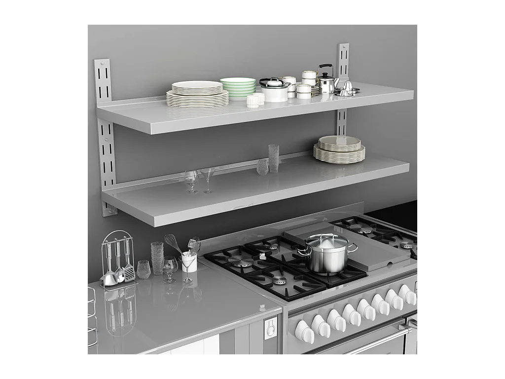 Estante de pared de 2 niveles Acero inoxidable 150x30 cm