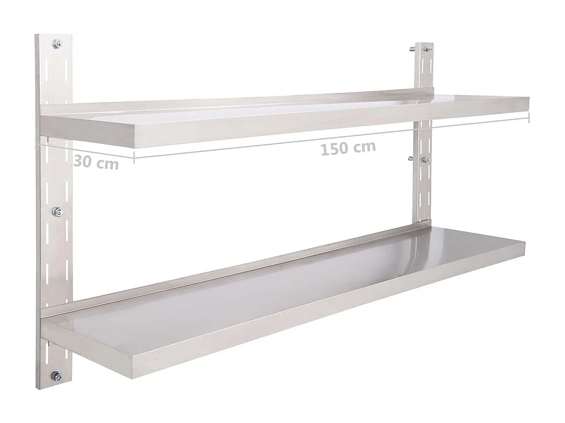 Estante de pared de 2 niveles Acero inoxidable 150x30 cm