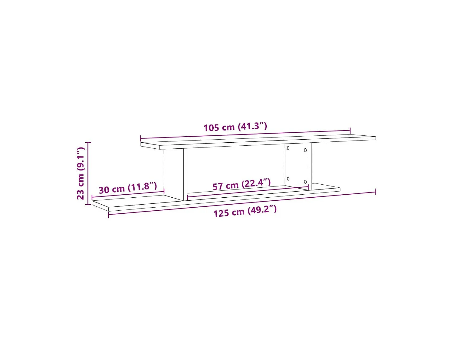 Wandmontiertes TV-Regal Altholz 125x18x23 cm Holzwerkstoff