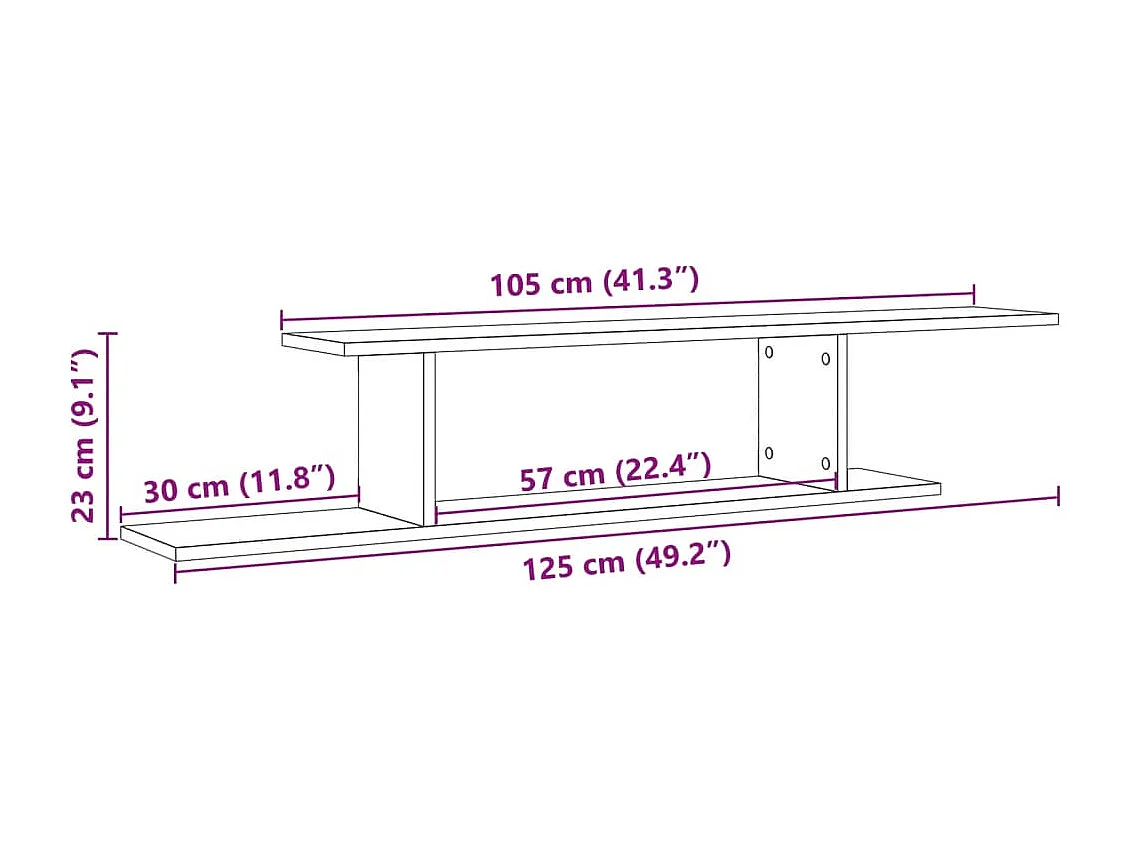 Estante de TV de pared de madera vieja 125x18x23 cm madera de ingeniería