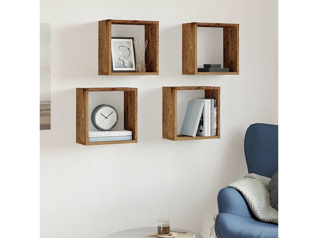 Mensole a cubo da parete 4 pezzi in legno vecchio 30x15x30 cm