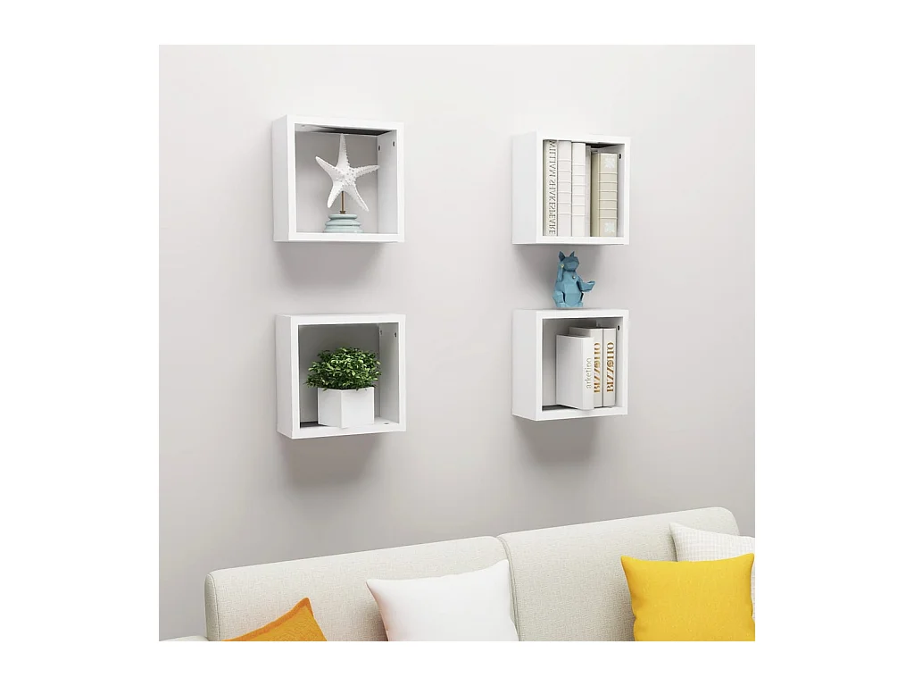 Mensole a cubo da parete 4 pezzi bianche 30x15x30 cm