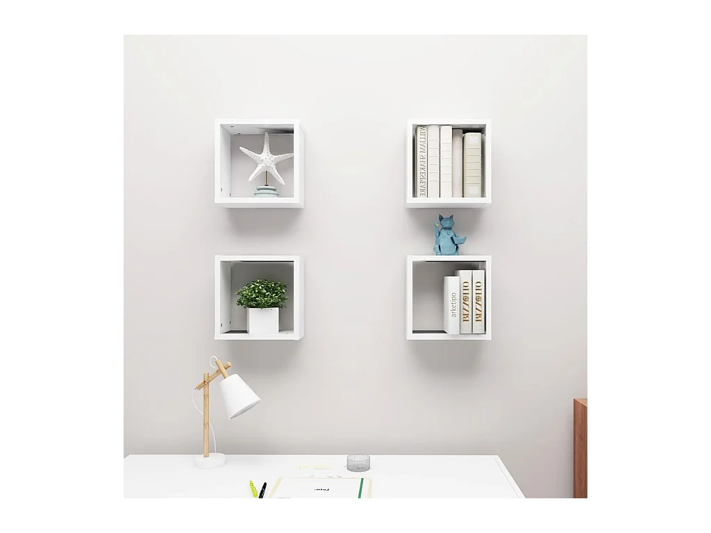 Mensole a cubo da parete 4 pezzi bianche 30x15x30 cm