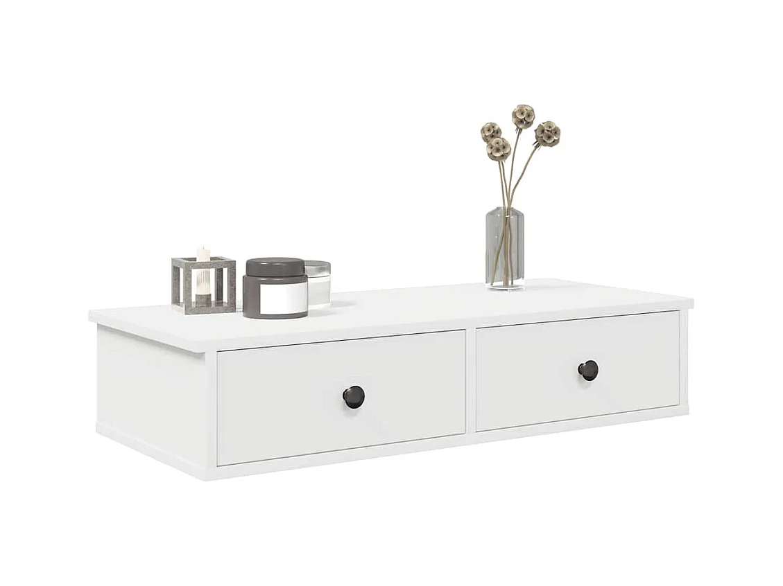 Mensola da parete con cassetti bianca 80x31x17 cm in legno ingegnerizzato